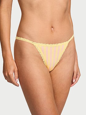 Lace-Trim Cotton V-String Panty