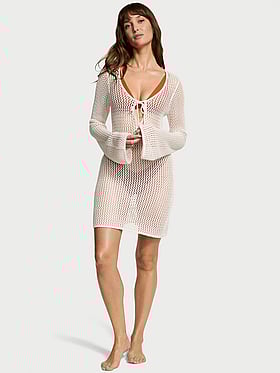 Beachwear Crochet Long-Sleeve Mini Dress