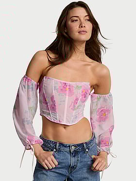 Peony Chiffon Long-Sleeve Corset Top