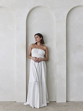 Shirred Strapless Dress