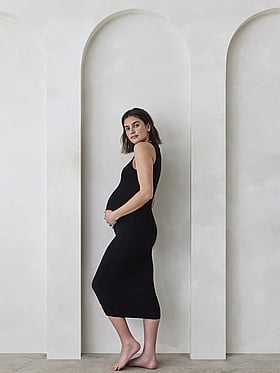 Soft Rib Boat Neck Midi Dress