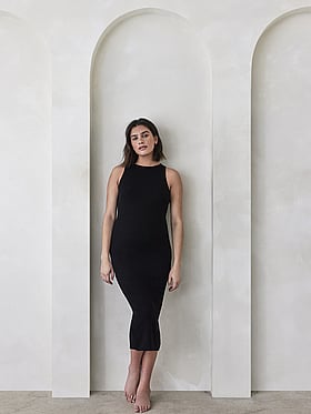 Soft Rib Boat Neck Midi Dress