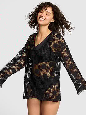 Beach Blooms Crochet Tunic Hoodie