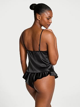 Tease Satin Lace-Trim Cami & Flutter Shorts Set