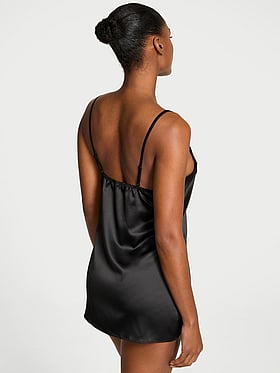 Tease Satin Lace-Trim Mini Slip Dress