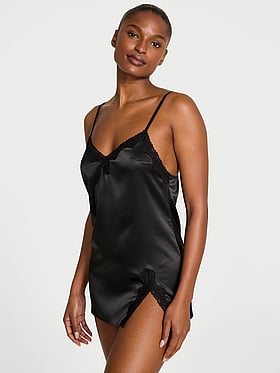 Tease Satin Lace-Trim Mini Slip Dress