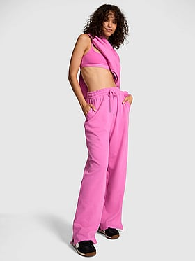 Ivy Fleece Wide-Leg Split-Hem Sweatpants