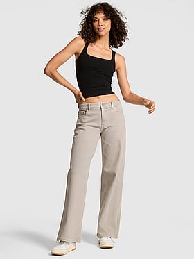 Denim by PINK Mid-Rise Baggy Wide-Leg Jeans