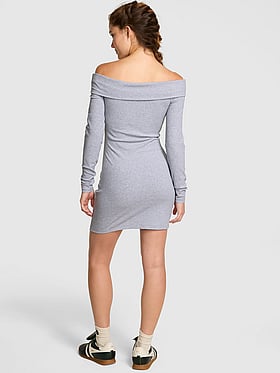 All-Day Soft Rib Off-The-Shoulder Mini Dress