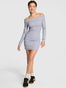 All-Day Soft Rib Off-The-Shoulder Mini Dress