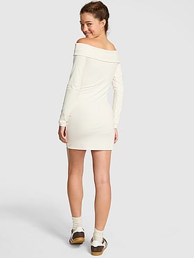 All-Day Soft Rib Off-The-Shoulder Mini Dress