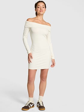 All-Day Soft Rib Off-The-Shoulder Mini Dress