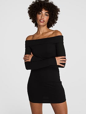 All-Day Soft Rib Off-The-Shoulder Mini Dress