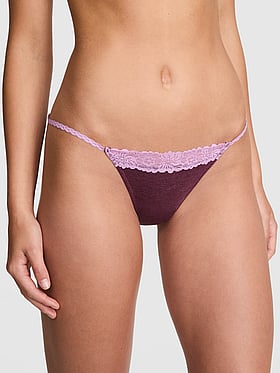 Cotton Lace-Trim String Bikini Panty