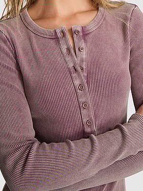 Vintage Ribbed Henley Long-Sleeve Dress