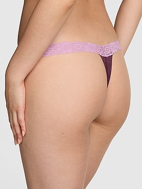 Cotton Lace-Trim Thong Panty