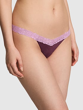 Cotton Lace-Trim Thong Panty