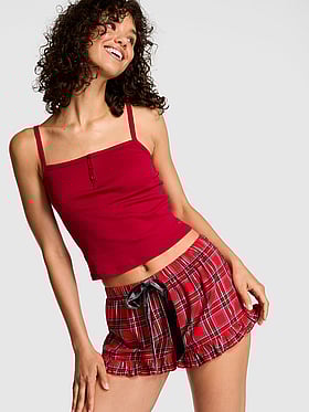 Flannel Boxy Ruffled Pajama Shorts