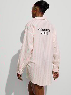 Iconic Stripe Linen Boyfriend Shirt Dress