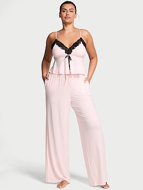 Modal Soft Lace-Trim Cami & Wide-Leg Pant Set