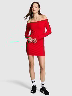 All-Day Soft Rib Off-The-Shoulder Mini Dress