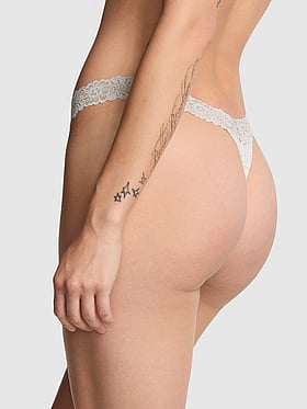 Cotton Lace-Trim Thong Panty