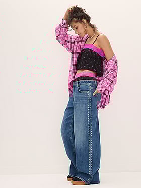 Denim by PINK Mid-Rise Baggy Wide-Leg Jeans