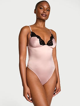 Satin Lace-Trim Bodysuit