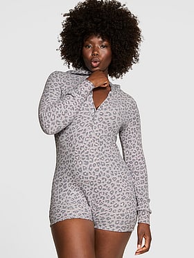 Waffle Knit Long-Sleeve Short Onesie