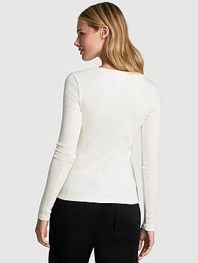 Vintage Ribbed Button-Down Long-Sleeve Tee