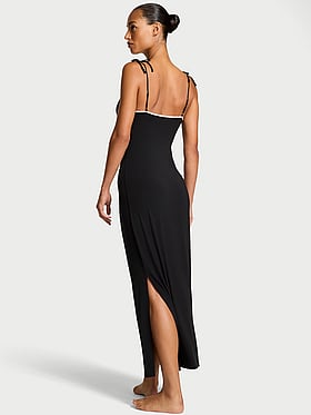 Modal Lace-Trim Bow Maxi Slip Dress