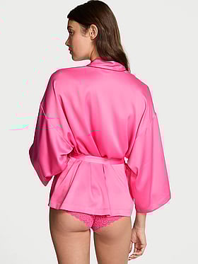 Glazed Satin Short Wrap Robe