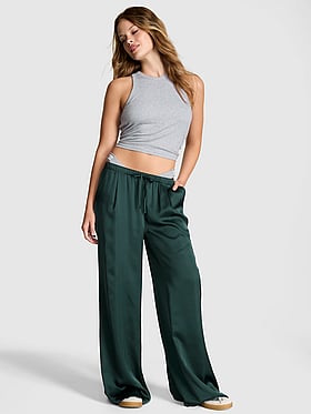 Satin Pull-On Trouser Pants