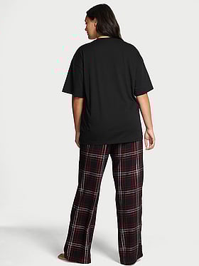 Flannel Short-Sleeve Long Tee-Jama Set