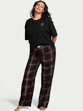 Flannel Short-Sleeve Long Tee-Jama Set