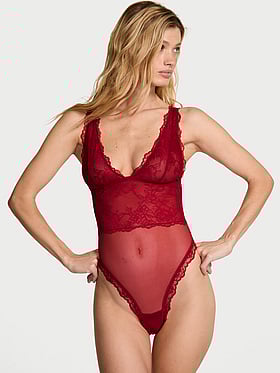Sheer Rose Plunge Bodysuit