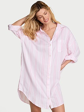 Modal-Cotton Button-Front Sleepshirt