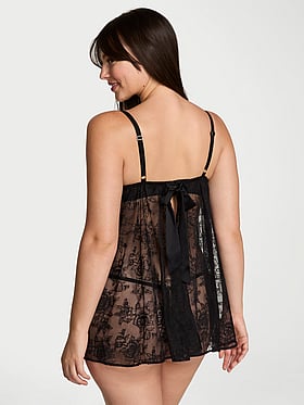 Wicked Unlined Rose Lace Babydoll Set