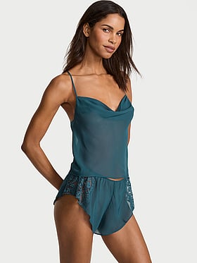 Chiffon & Lace Open-Back Flutter Cami Set