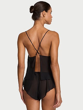 Chiffon & Lace Open-Back Flutter Cami Set