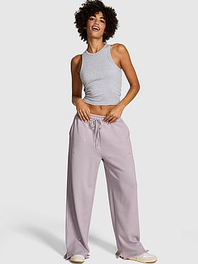 Ivy Fleece Wide-Leg Split-Hem Sweatpants