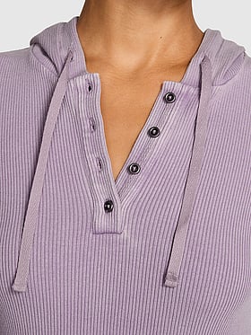 Vintage Ribbed Henley Hoodie Dress