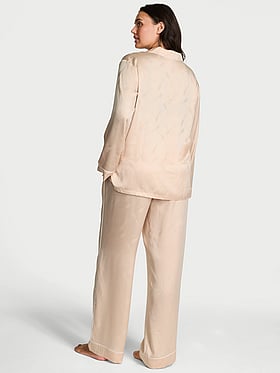 Glazed Satin Champagne Long Pajama Set