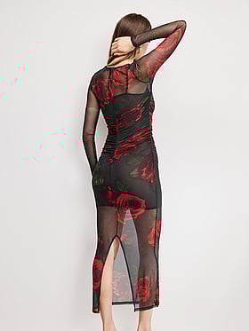 Mesh Ruched Maxi Dress