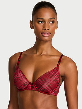 Buy Laces Out Embroidery Unlined Demi Bra, Winter Wine - Order