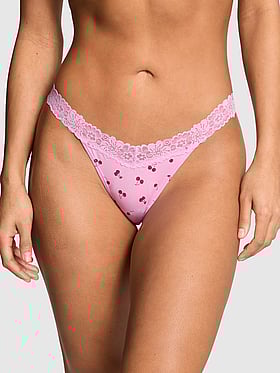 Cotton Lace-Trim Thong Panty