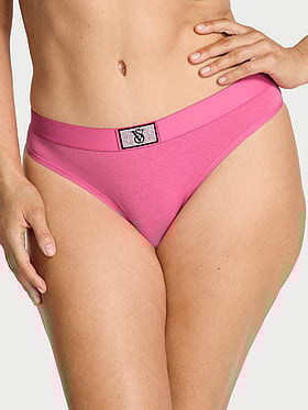 Logo Cotton Shine Patch Thong Panty