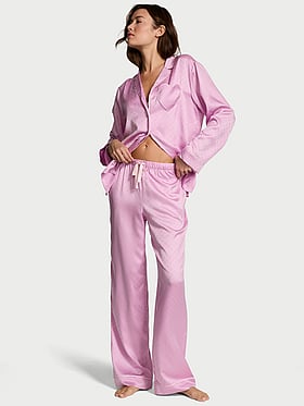 Glazed Satin Heart Long Pajama Set
