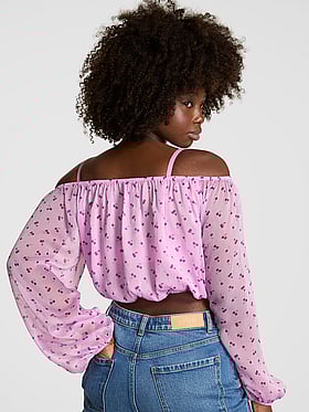 Chiffon Long-Sleeve Off-The-Shoulder Top