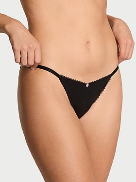 Stretch Cotton Heart Lace String Bikini Panty